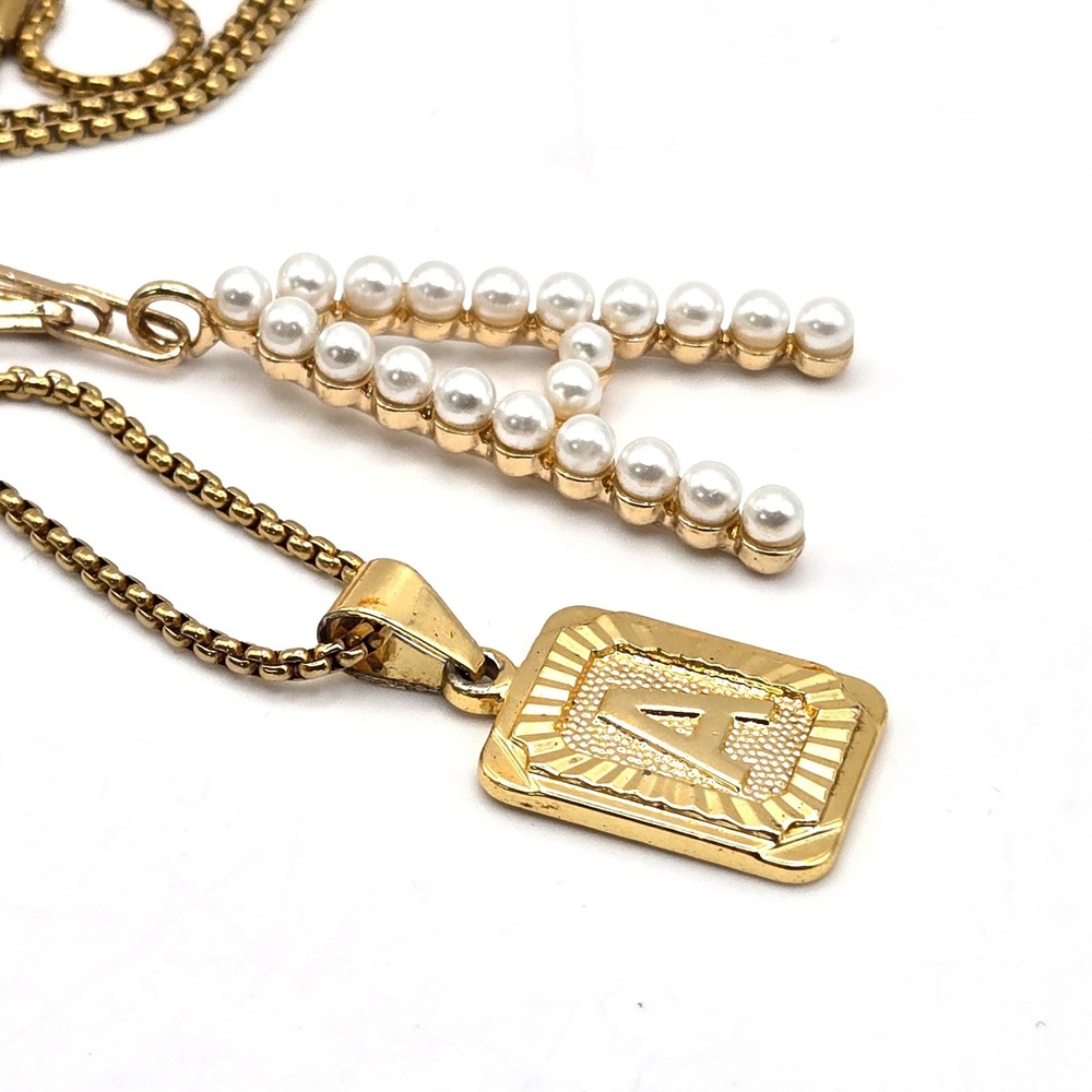 Sugarfix by BaubleBar Gold Tone Initial A Pearl and Medallion Necklace Set - Picture 3 of 5
